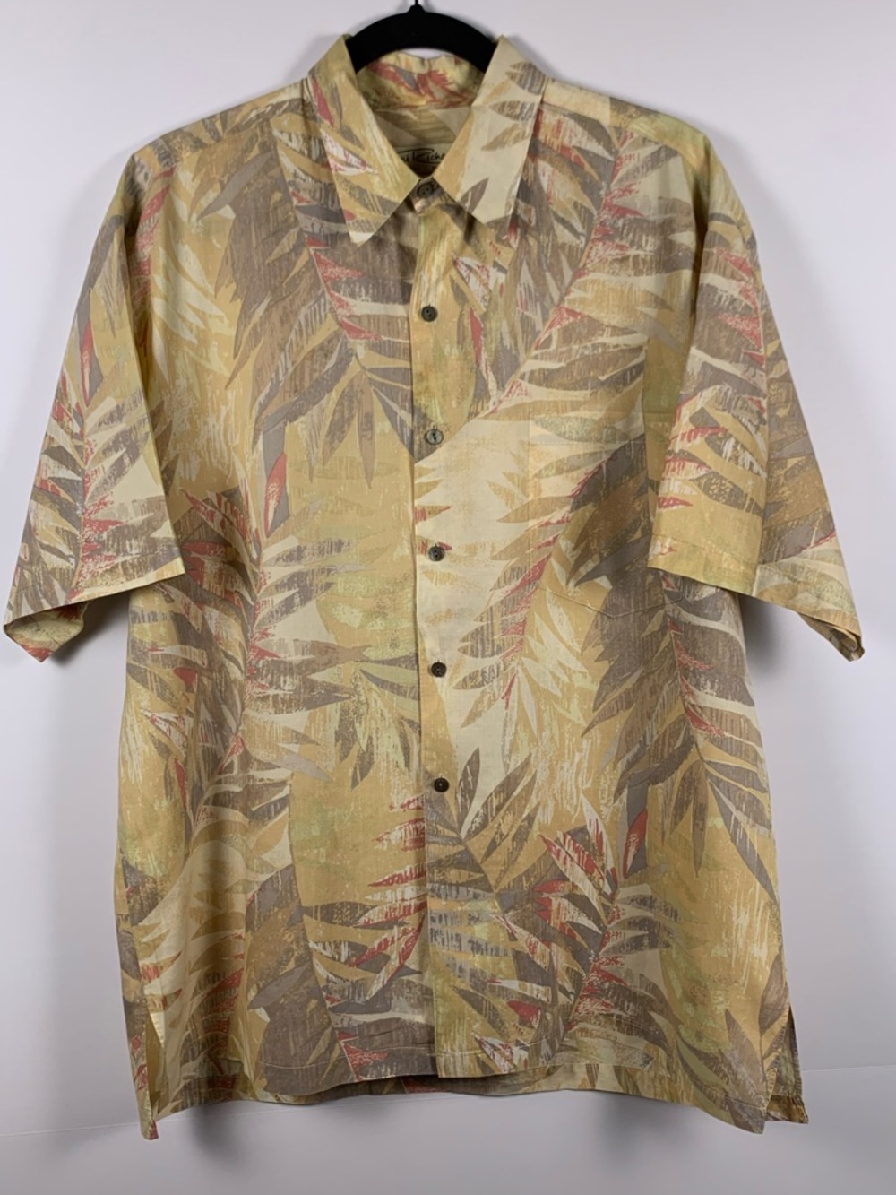 Tori Richard Mens M Hawaiian Shirt Tan Palm Leaf Cotton Lawn Resort Aloha